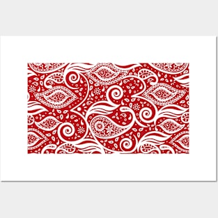 Paisley Bohemian Breeze Art - White and Red Posters and Art